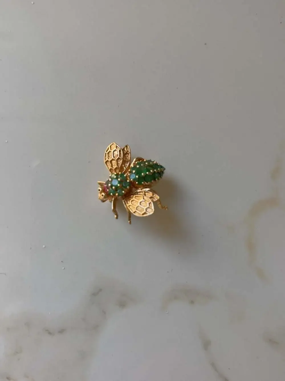 14K Yellow Gold Emerald and Ruby Bee Brooch Large Bee Brooch/pin